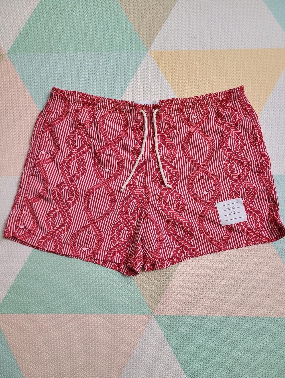 Thom Browne Swim Trunk Size 3 Anchor Red Geometric Drawstring Pockets Italy